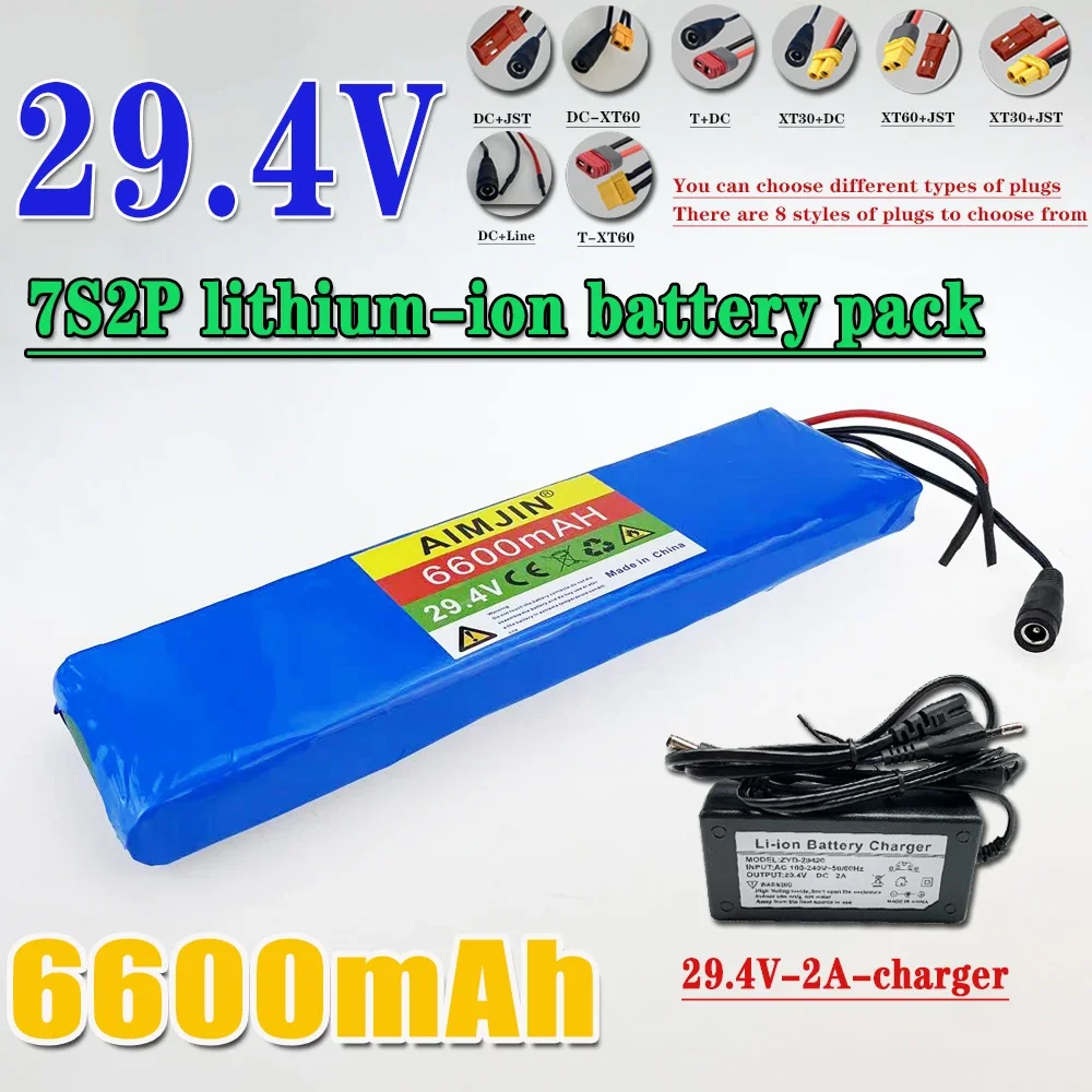 

2024 New 29V 7S2P 6.6Ah 18650 Lithium Battery Pack Rechargeable HighQuality Battery 15A BMS+29.4V Charger DlY Production