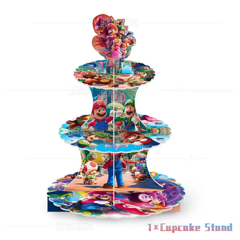 Super Mario Bro Three Tier Cake Stand Cartoon Cute Cupcake Stand Kids Birthday Party Decorations Dessert Tray Party Supplies