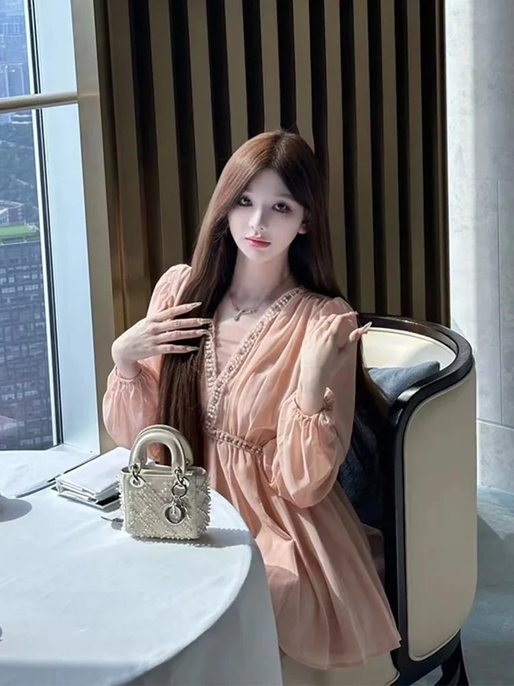 

XZY plus Size Sexy Long Sleeve V-Neck Dress Women's High Waist A-Line Short Skirt Commute Style Retro Fit Summer Dress