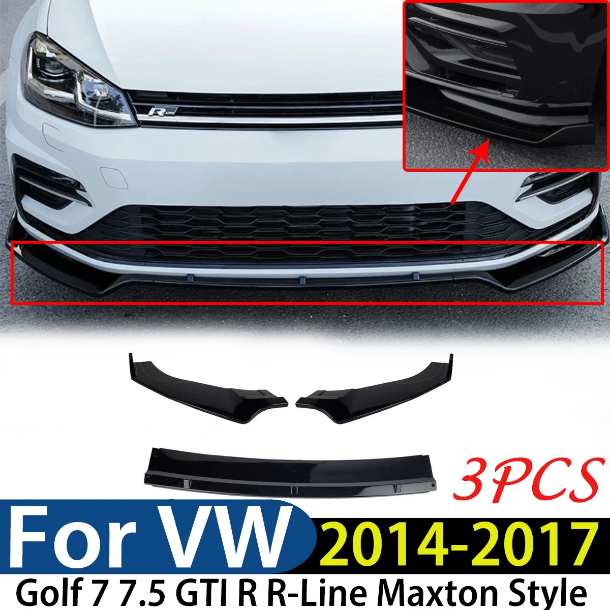 

For VW Golf 7 7.5 GTI R R-Line 2014-2017 Maxton Style Car Front Bumper Splitter Spoiler Lip Diffuser Guard Modification Exterior