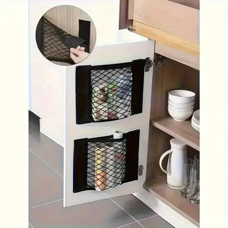 1/2 Peças Sacos de Armazenamento de Malha para Porta de Armário de Cozinha, Sacos de Lixo Plásticos, Dispensador de Sacos para Diversos, Sacos Organizadores de Malha para Porta-Malas de Carro