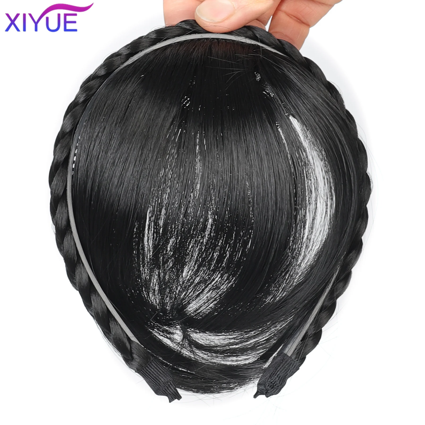 

Synthetic double braid headband bangs replacement block women's front hairline replacement natural curved straight hair