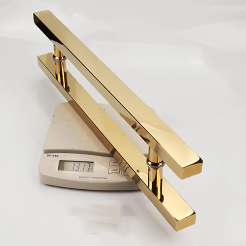 Imagem -04 - Ouro Brilhante Rosa Ouro Engrossado Maçaneta Porta de Vidro Maçaneta Push Pull Alça Tubo Quadrado Xyls011 Aço Inoxidável