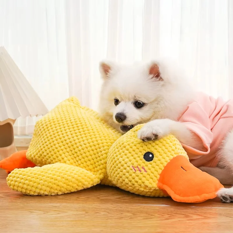 Plush Duck Dog Toy Bite Resistant Squeaky Puppy Teething Toy Soft Stuffed Duck Companion for Sleeping Stress Relief Pet Chew Toy