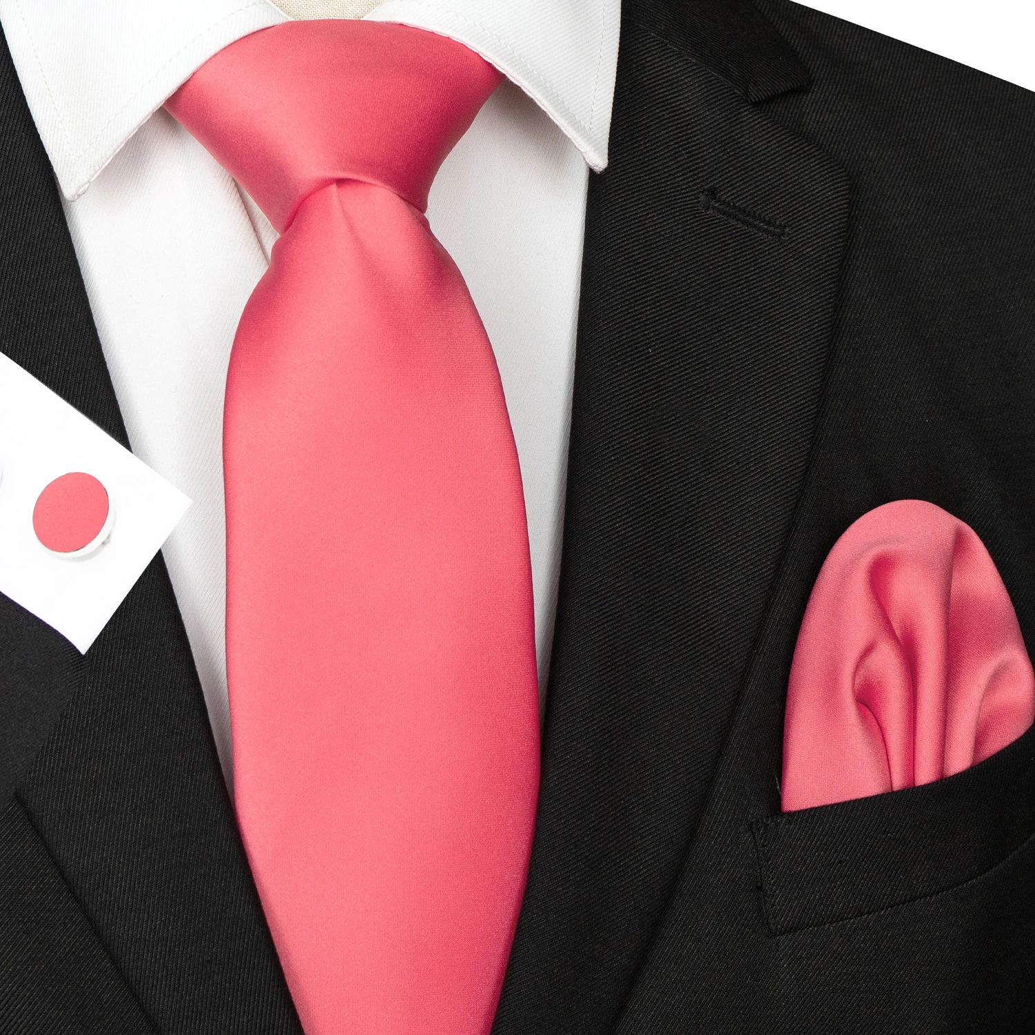 30 verschiedene Farben, solide Polyester-Krawatten für Herren, Einstecktuch, Manschettenknöpfe, Geschenk, Hochzeits- und Party-Accessoires, 8cm Krawatten-Set, kostenloser Versand – Detail 15