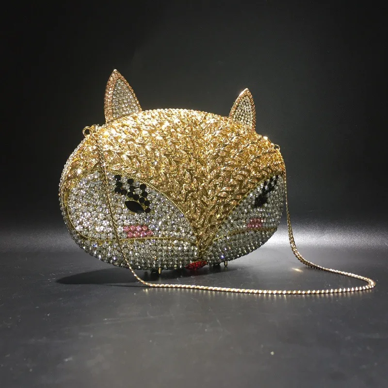 Animal bird design clutch women evening party bag diamonds fox shape crystal purses bridal wedding party crystal clutches