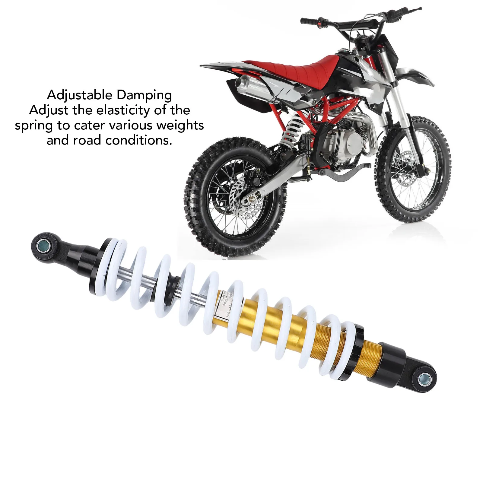 Heavy Duty Shock Absorber 400mm Hole Distance 10mm Diameter Spring Adjustable Damping for Motorcycle UTV Quad Dirt Bike Go