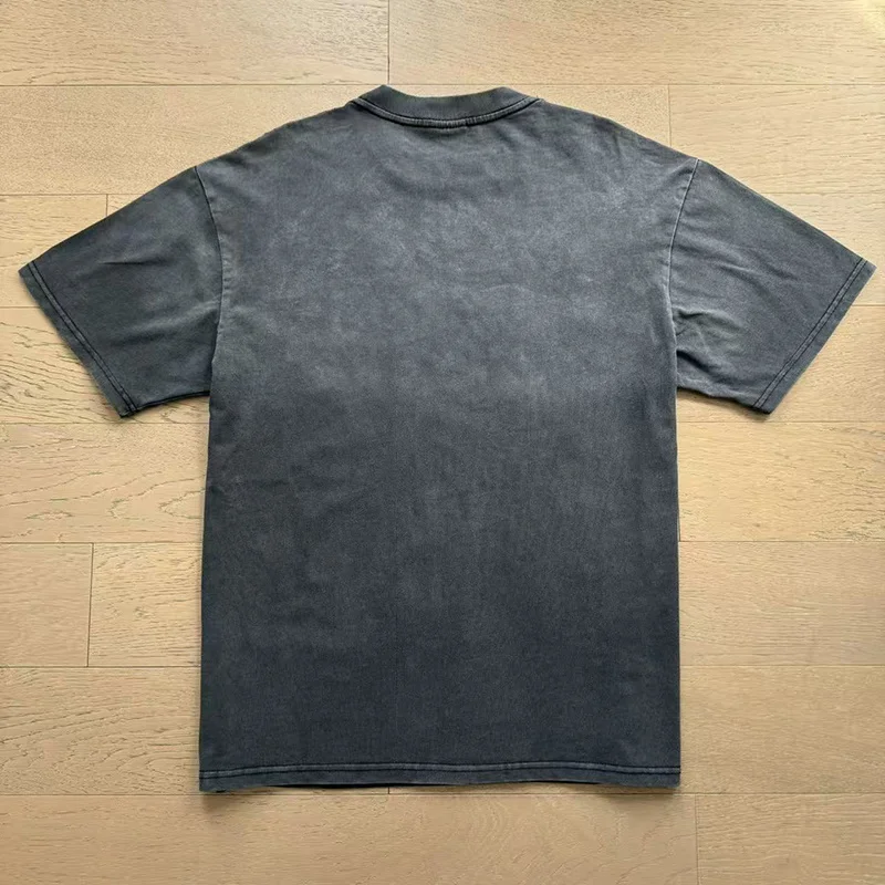 Vale Valley Retro Washed Cotton Short Sleeve T-Shirt Basketball Game Style Loose Fit Youthful Trendy Streetwear Citywalk
