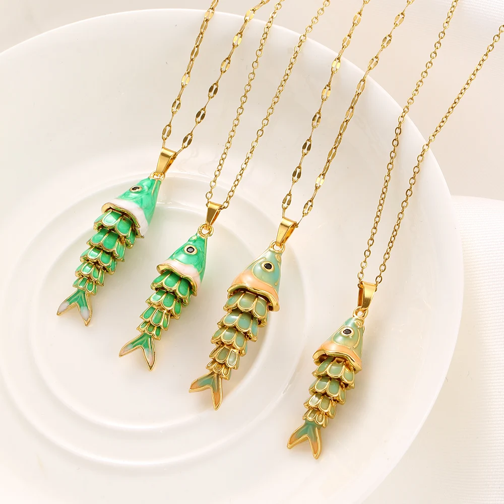 Summer Fashion Green Ocean Fish Necklace for Women Personalized 3D Dynamic Jewelry Accessory Unique Stylish Trendy