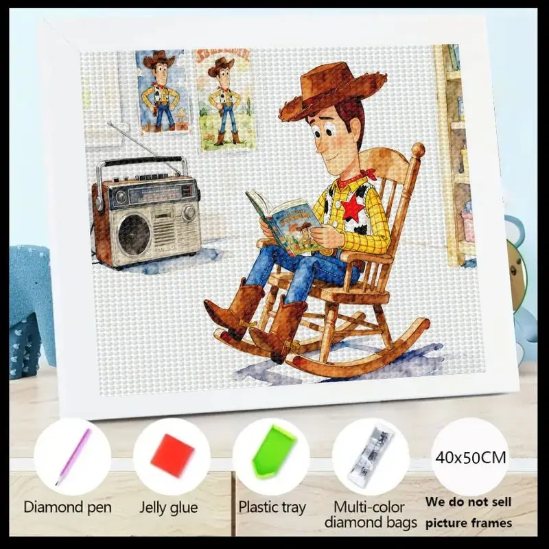 

1 шт. История игрушек Вуди 5D DIY Полный дрель Набор алмазной живописи, Искусство персонажа из мультфильма, Вуди Чтение в дизайне кресла-качалки,