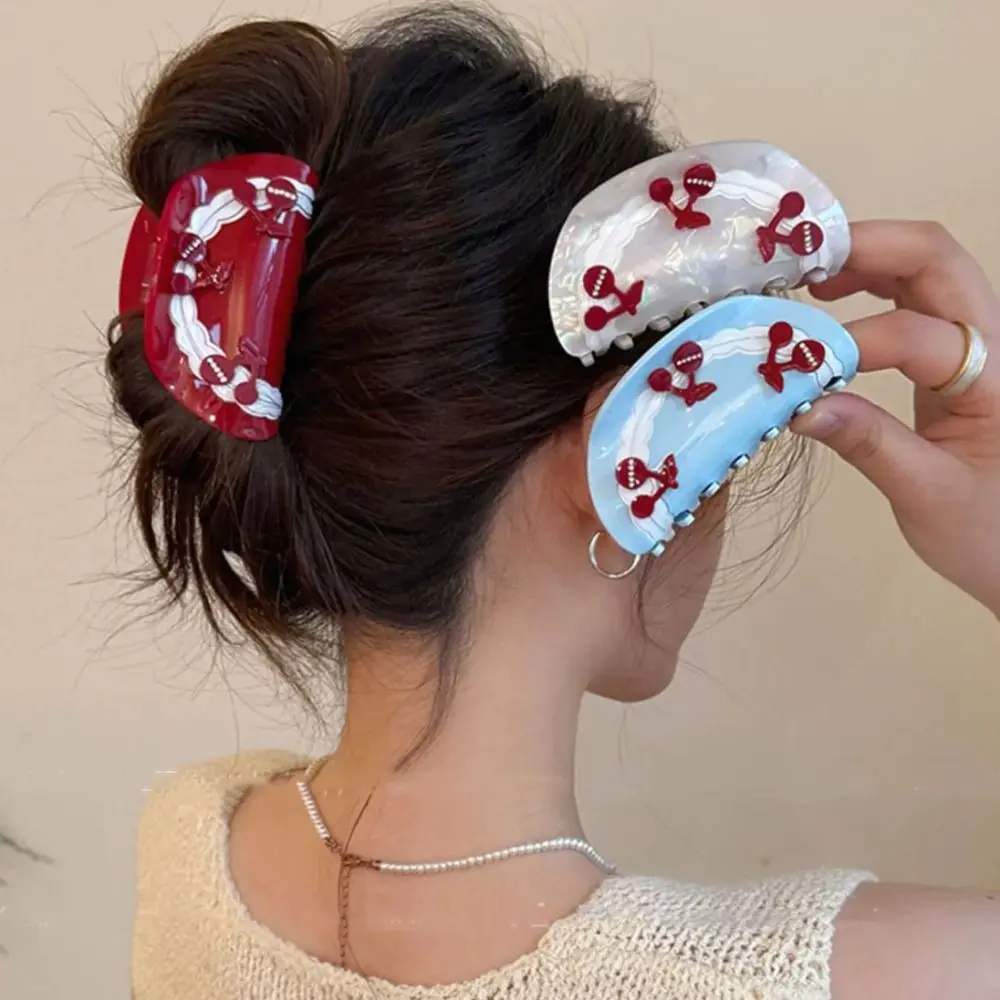 

Acetate Cherry Shark Clip Korean Style Elegant Acetic Acid Hair Claw High Ponytail Clip Trendy Geometry Hair Crab Clip Girls