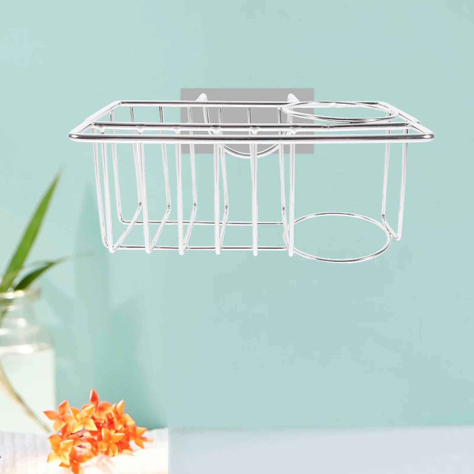 

Wall-mounted Kitchen Storage Rack Sink Organizer for Draining Sponge Holder Stainless Steel