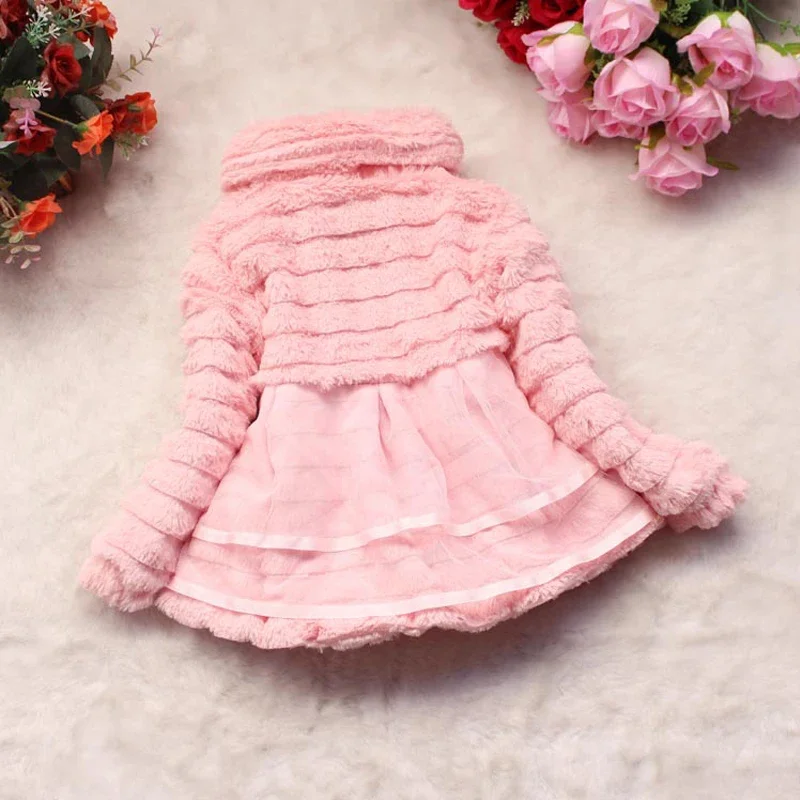 Girl\'s Winter New Coat Sweet Solid Color Warm Mesh Small Flower Hair Sweater for Children\'s Clothing Suitable for 0-3 Year Old