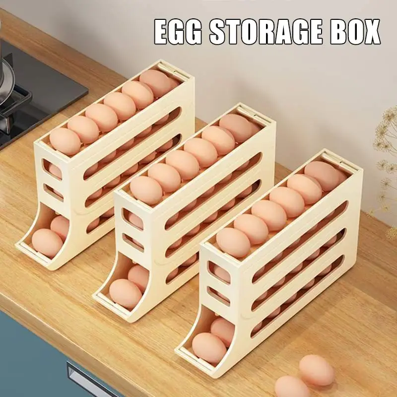 Two/Four Layers Egg Storage Box Refrigerator Storage Frame Special Egg Carton Egg Rolling Type Space Saving Storage Box