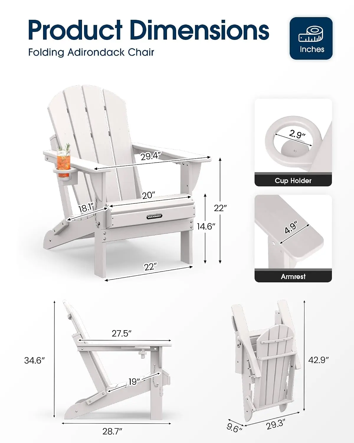 HDPE Folding Chair Set 6 for Fire Pit Outdoor Patio Garden, Customized