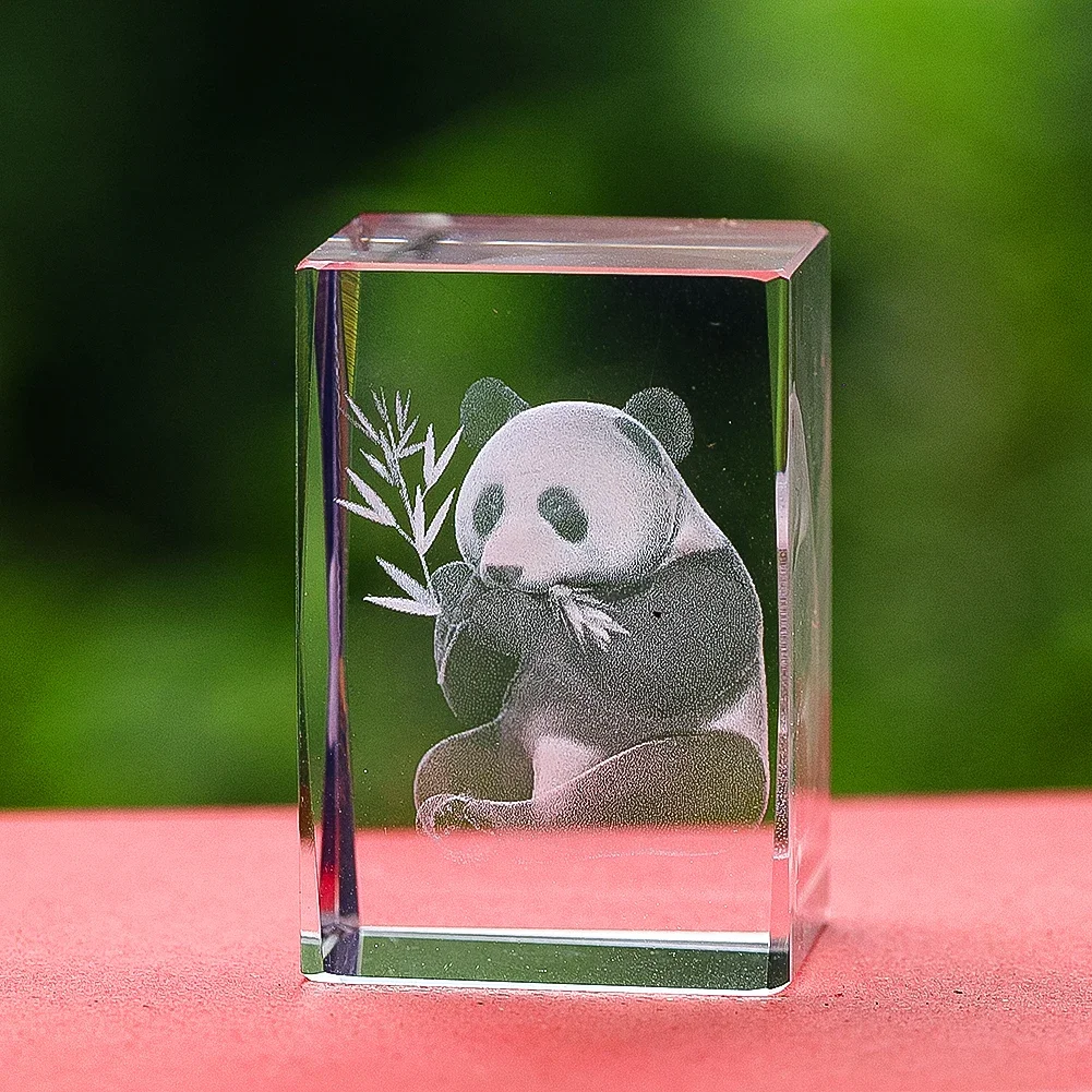 3D Engraved Panda Crystal Square Paperweight Glass, Desktop Ornaments, Crafts, Feng Shui, Attract Wealth, Home Decor Accessories