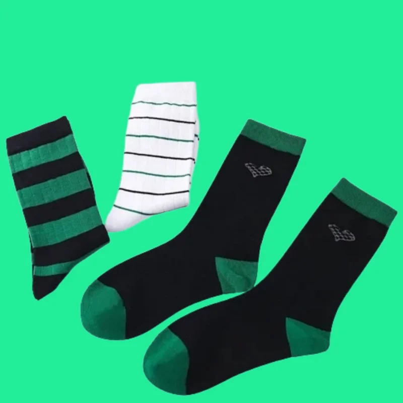 

3/6 Pairs Trend Summer Mid-tube Socks Street Hip-hop Sports Personality Skateboard Fashion Socks Men's Socks Green Striped Socks