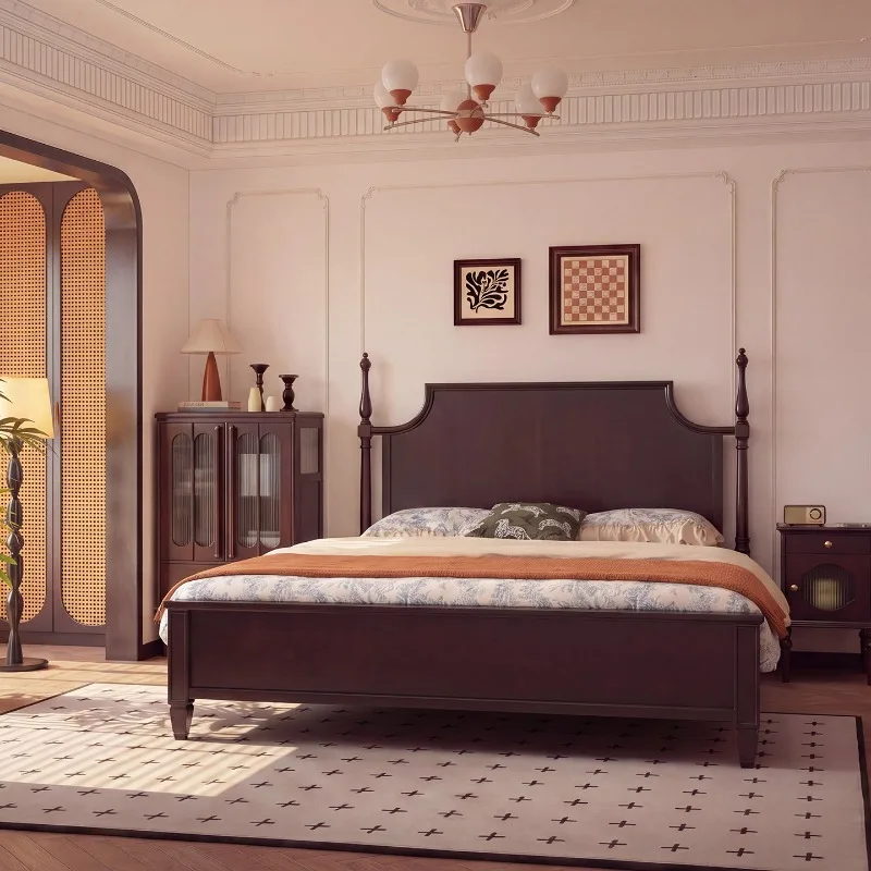 Bedroom Vintage Bed Unique Luxury 1.8m Double Leg Support Bed Storage Nightstands Minimalist Lit 2 Personnes Home Furniture