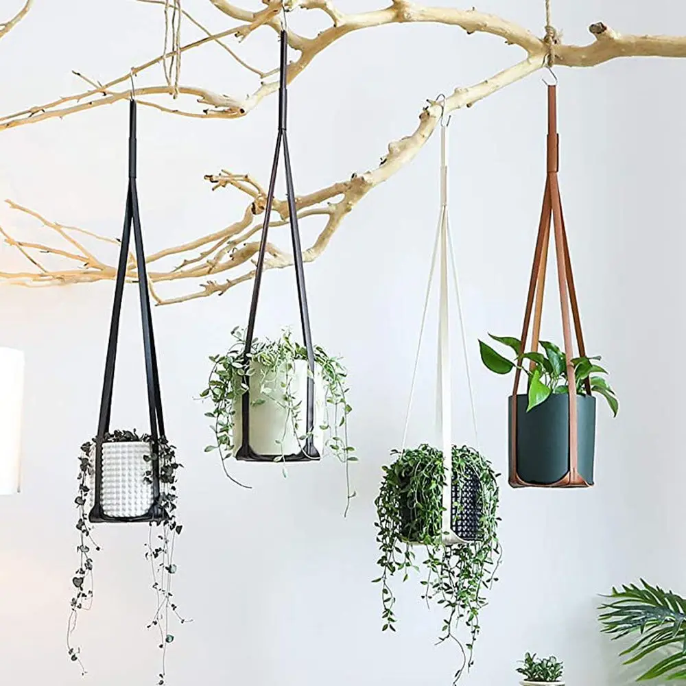 PU Leather Plant Hanger Hanging Planter Flower Pot Holder Elegant Home Decor For Indoor Cactus Succulent Balcony Decoration