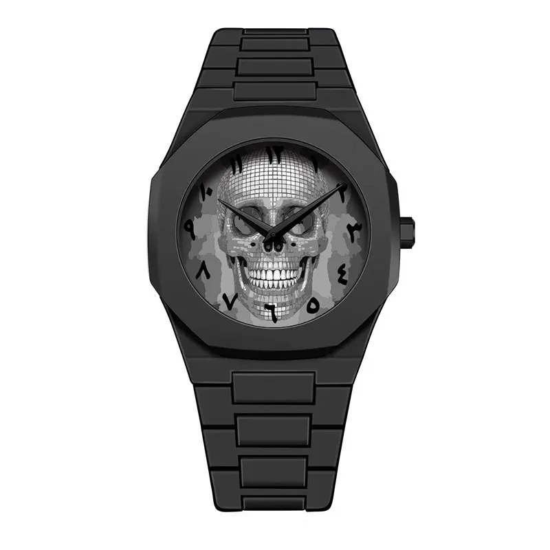 Relógio masculino esportivo leve com pulseira de policarbonato preto, cor do oriente médio, algarismos arábicos, mostrador de quartzo, à prova d'água