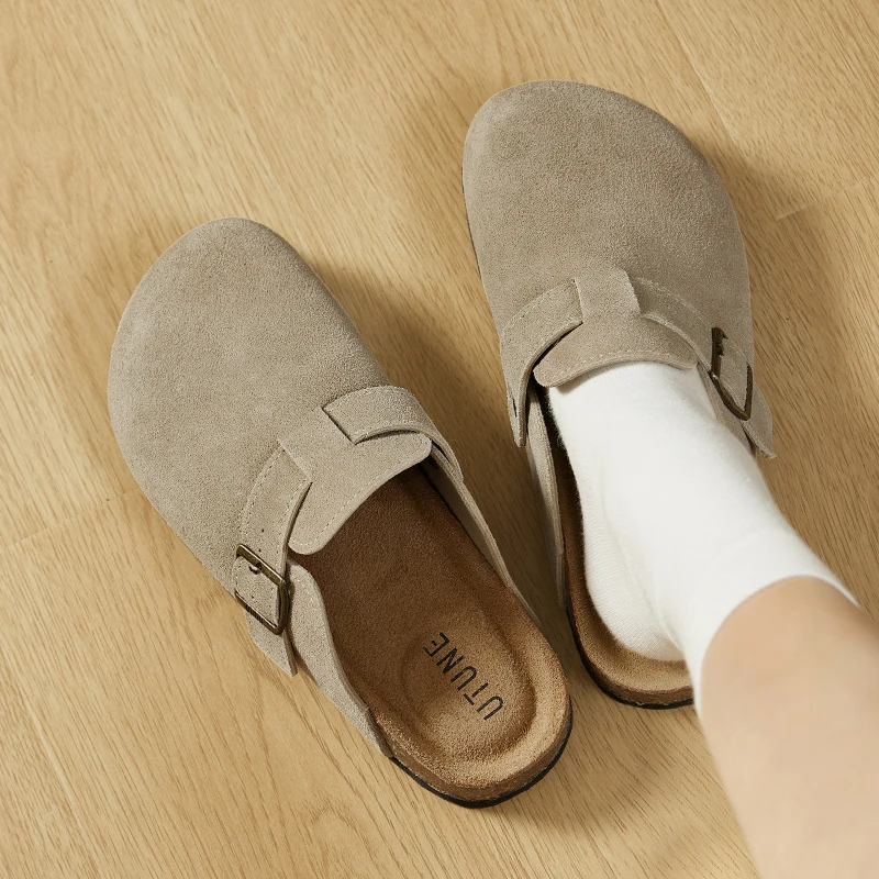 UTUNE Retro Suede Clog Slippers Men's & Women's Soft Cork Sole Comfortable Casual Mules Indoor & Outdoor Non-Slip Home Shoes image 4