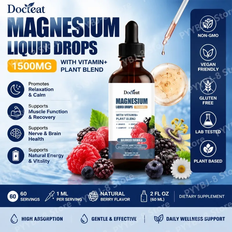 Magnesium Glycinate Liquid Drops 60ml with L-Theanine,chamomile Herbal Extract,Multivitamin Support Sleep Health and Mood Relax