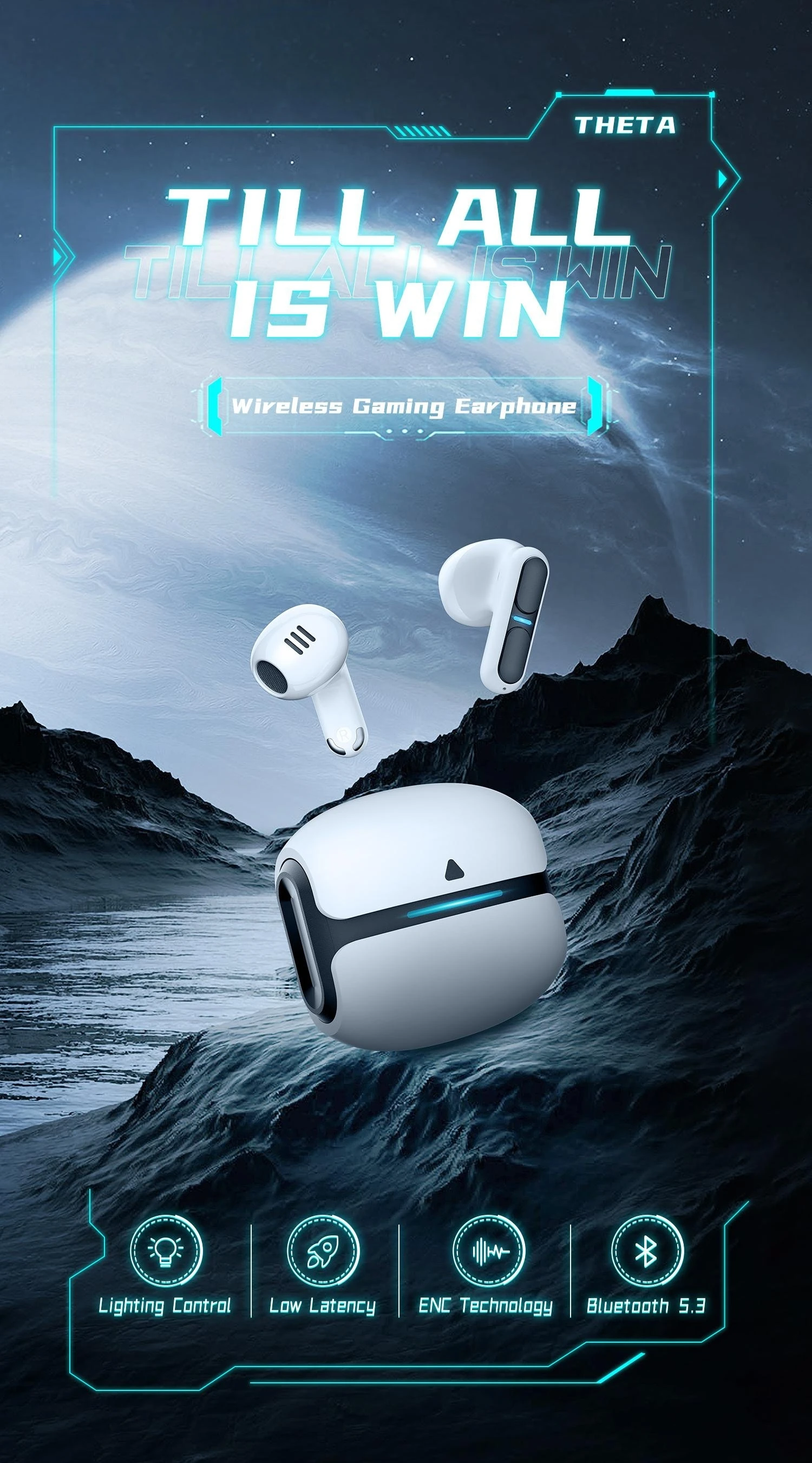 Bluetooth Earphones TWS True Wireless 13mm Speaker BT 5.3 HiFi ENC Noise Cancellation Type C 21Hour Working Game Music 2 Modes