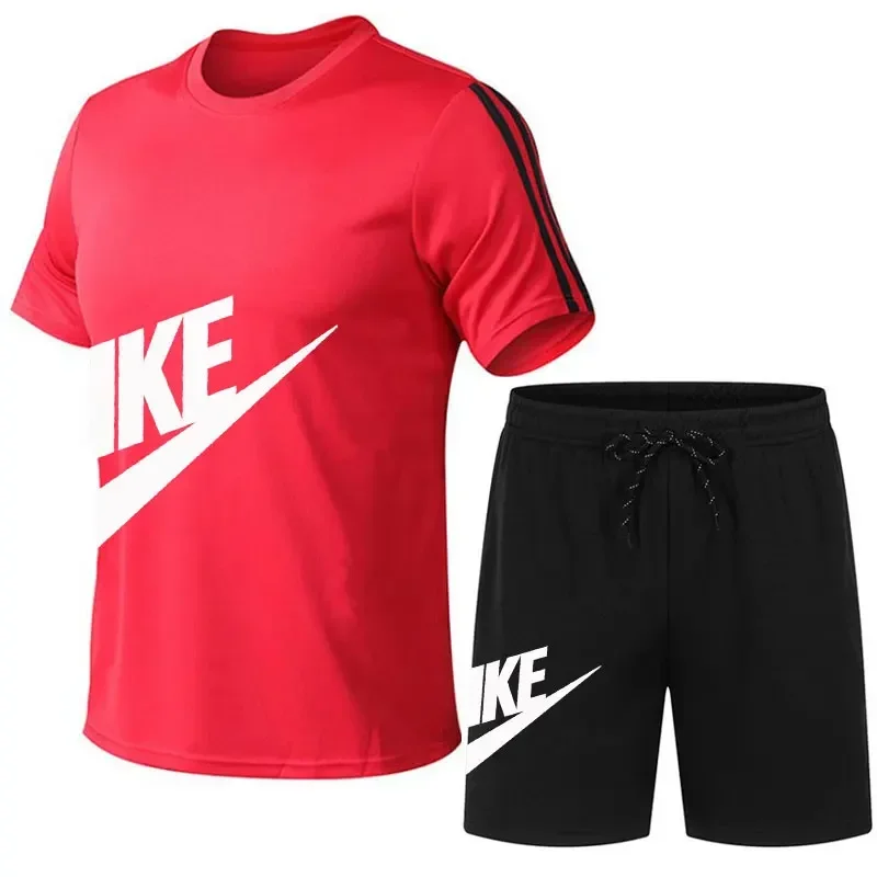 Summer hot selling men\'s short-sleeved T-shirt + shorts sportsuit printed casual fashion quick drying breathable 2-piece set