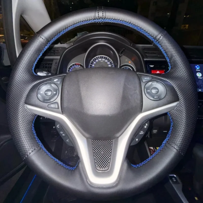 Funda de Volante de Cuero Cosida a Mano Personalizada para Honda City 2014-2019, HR-V HRV 2014-2019, Jazz 2014-2019