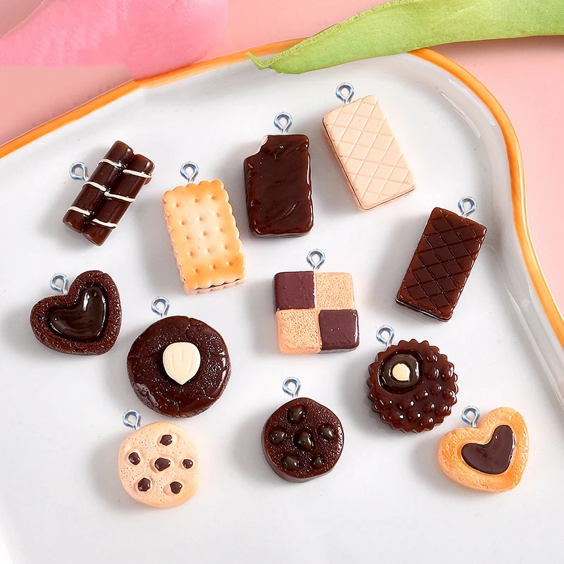 10Pcs Simulation Chocolate Biscuit Resin Charms For Jewelry Making DIY Handmade Earring Necklace Bracelet Pendants Accessories