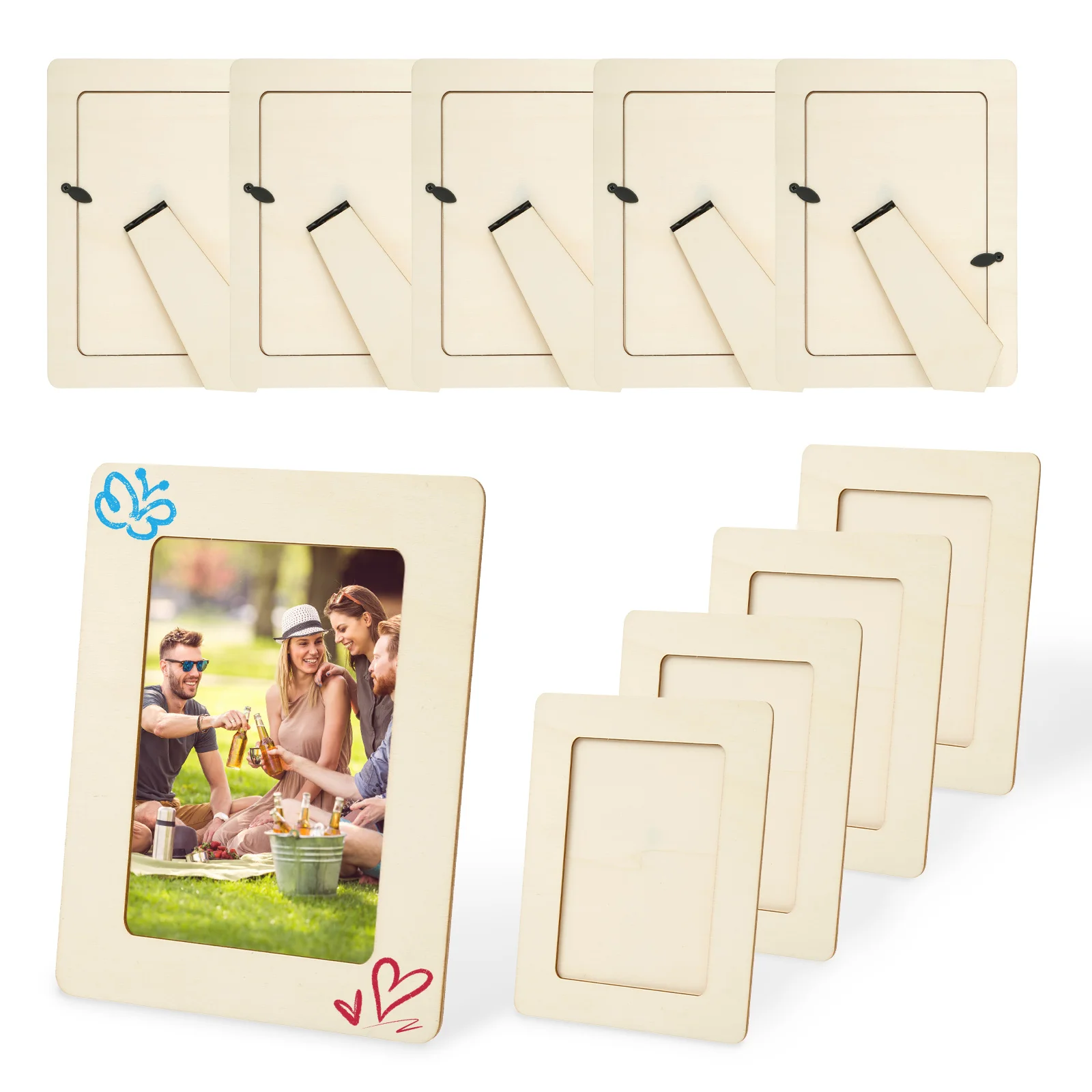 10Pcs 6inch Unfinished Wooden Frames Wavy/Rectangle Photo Holder DIY Painting Crafts Photo Display Stand Home Desktop Decor