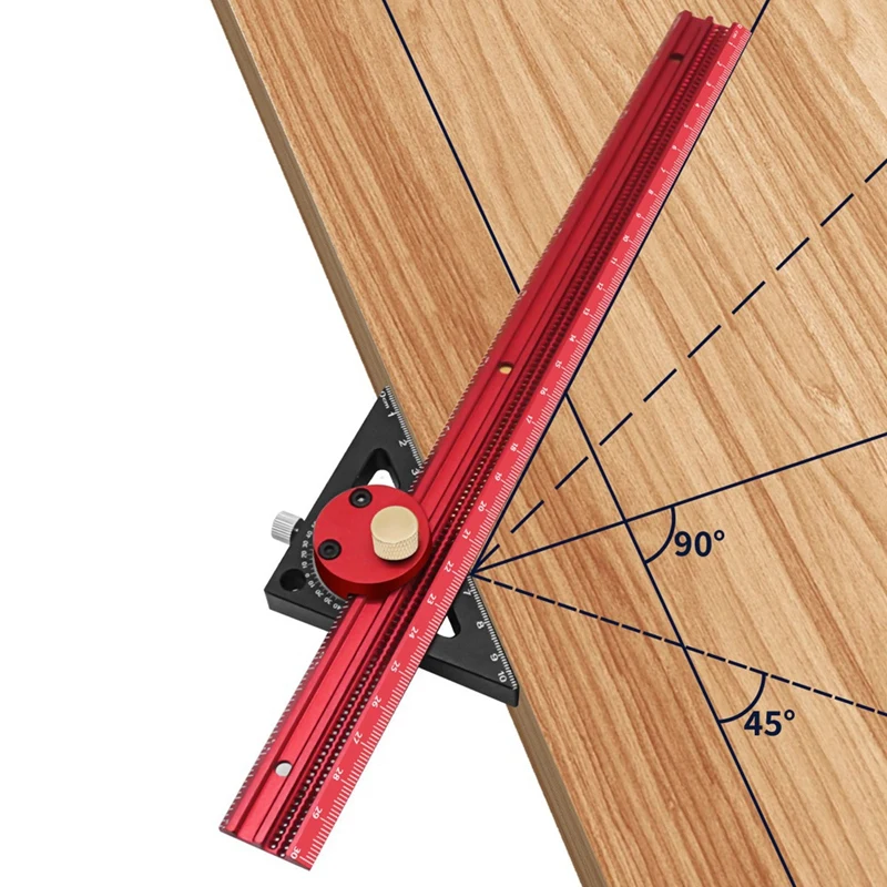 AB46-Precision Scribe Ruler Aluminum T-Type Line Drawing Hole Ruler Woodworking Square Layout Marking Gauge