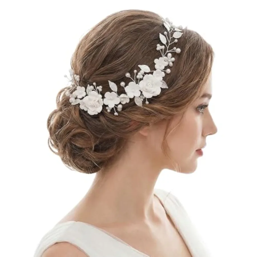 

Bridal Wedding Hair Vine with Pearls and Flowers Leaf Bridal Headpiece Hair Accessories for Women Brides Bridesmaids