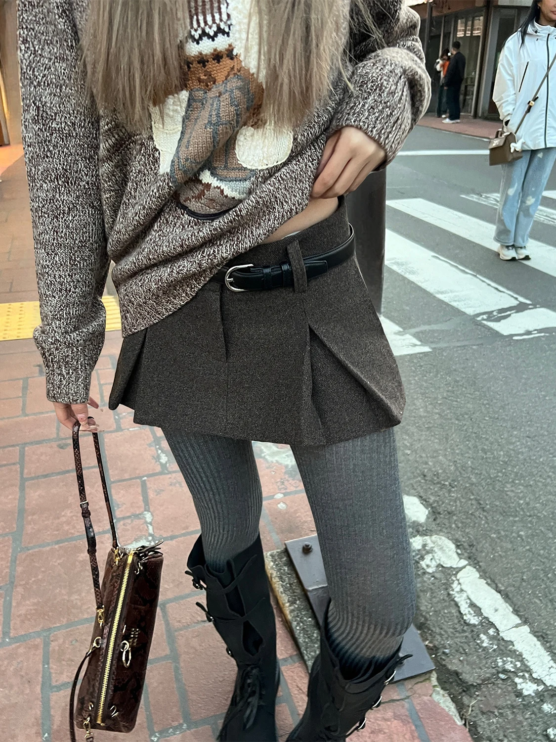 

Юбка Xinlei Lin Winter Waltz из 50% шерстяного твида, двухцветная, А-силуэт, для девочек, повседневная, с низкой талией, на молнии