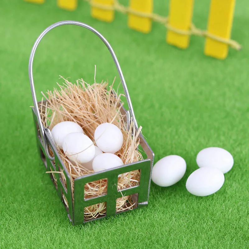 1 Set 1:6 1:12 Dollhouse Egg Basket Dolls House Kitchen Food Miniature White  Eggs Bird Eggs Furniture Decor DIY Baby Toys