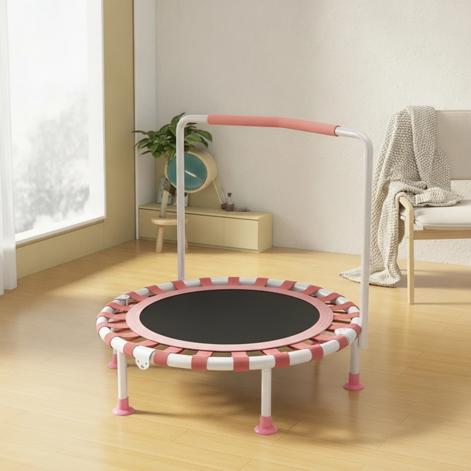 Trampolín para Niños con Barandilla, Mini Trampolín sin Resortes con Barandilla, Rebotador Estable y Silencioso para Niños Pequeños, Sala de Juegos