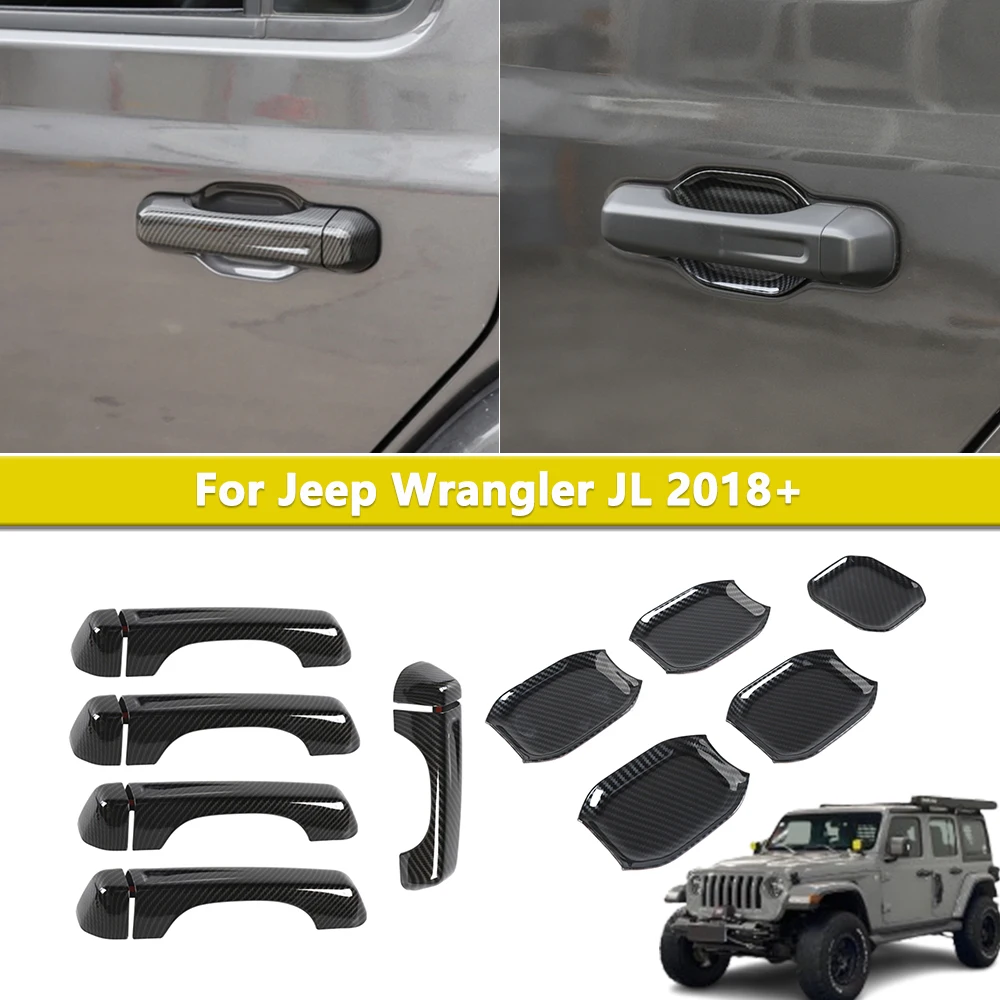 

Наружная дверная ручка автомобиля, декоративная накладка для Jeep Wrangler JL 2018-2023, 4-дверная ручка, аксессуары из углеродного волокна