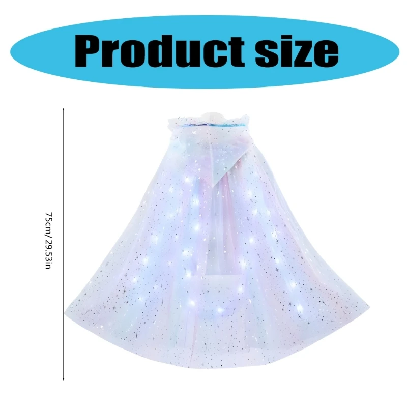 Cape met capuchon en LED-licht Halloween-mantel Oplichtende Cape Prinses Cosplay Cape Feestartikelen voor kinderen, kleine