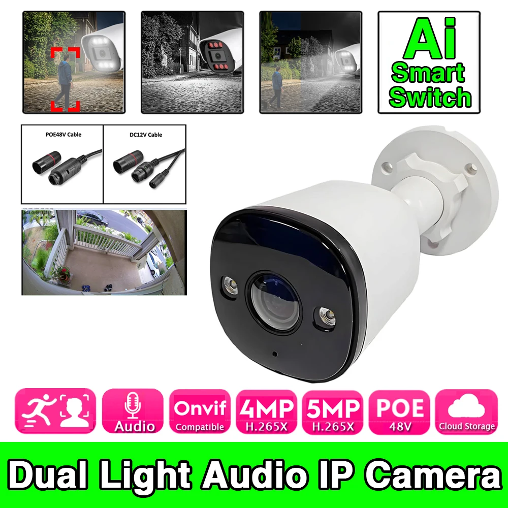 

Outdoor IP POE Camera 5MP 4MP Mic Audio Infrared Full Color Dual Light RTSP Xmeye Panoramic Fisheye 1.7mm Waterproof Smart AI