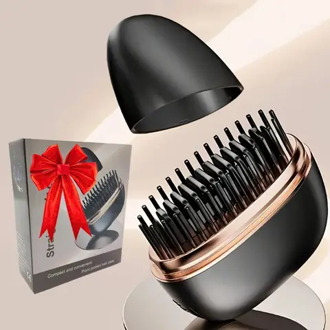 Mini Rechargeable Hair Straightener Brush: 3-Speed Temp Control, Anti-Scald Shell, Lightweight & Portable for Travel