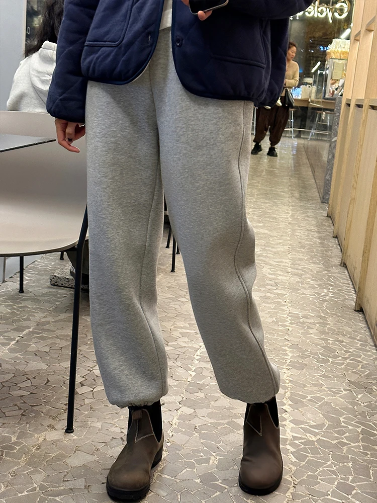 

Langqing ey Fce Lined Cuffed Straight Leg Sports Pants Women's Winter Casual Loose Fit Trousers Comfortable Straight Pants
