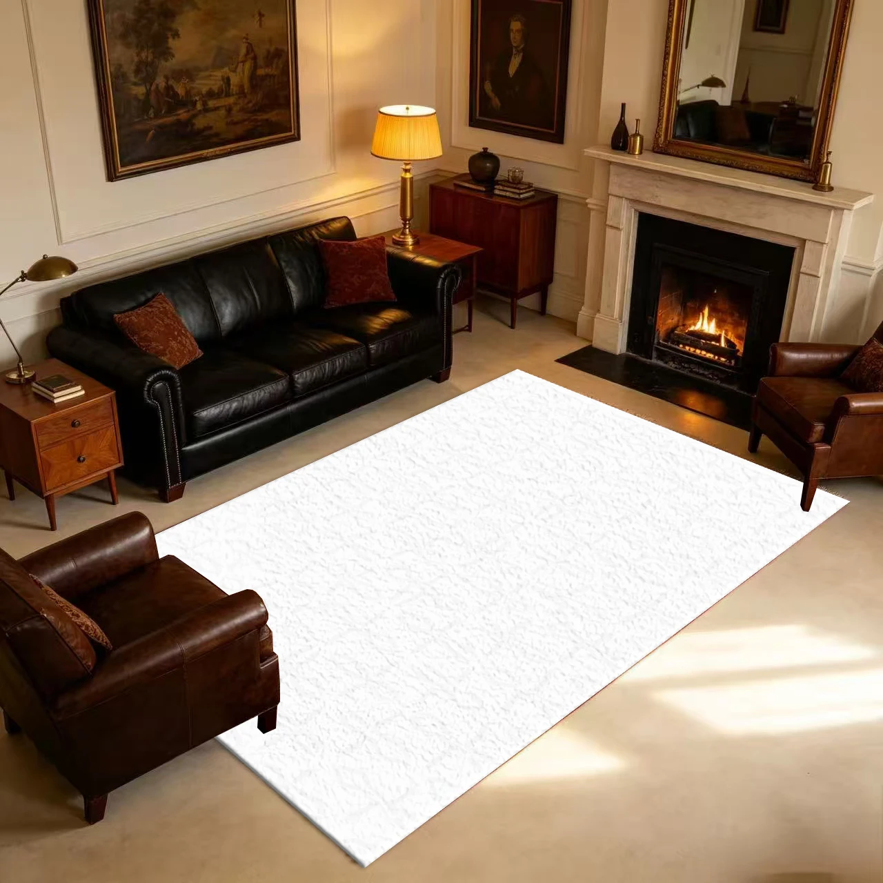 Minimal White Subtle Geometric Seamless Carpet Flooring Anti-Slip Floor Rug For Bedroom Living Room Indoor Home Decor