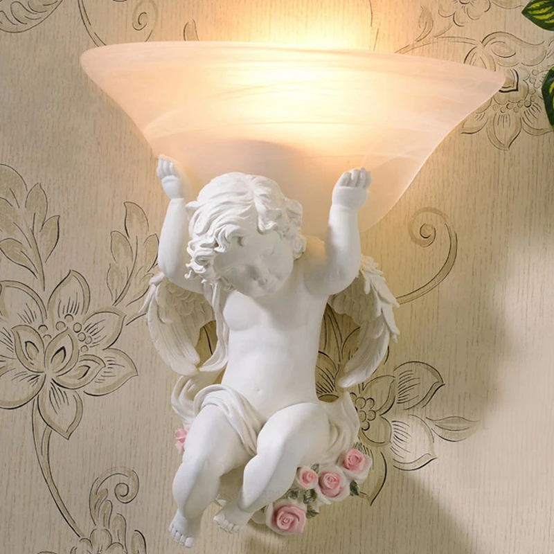 Nordic Modern Wall Lights for Home Bedroom Bedside Lamp Angel Shaped Wall Lamp Europe Style Creative Retro Resin LED Wall Lamps