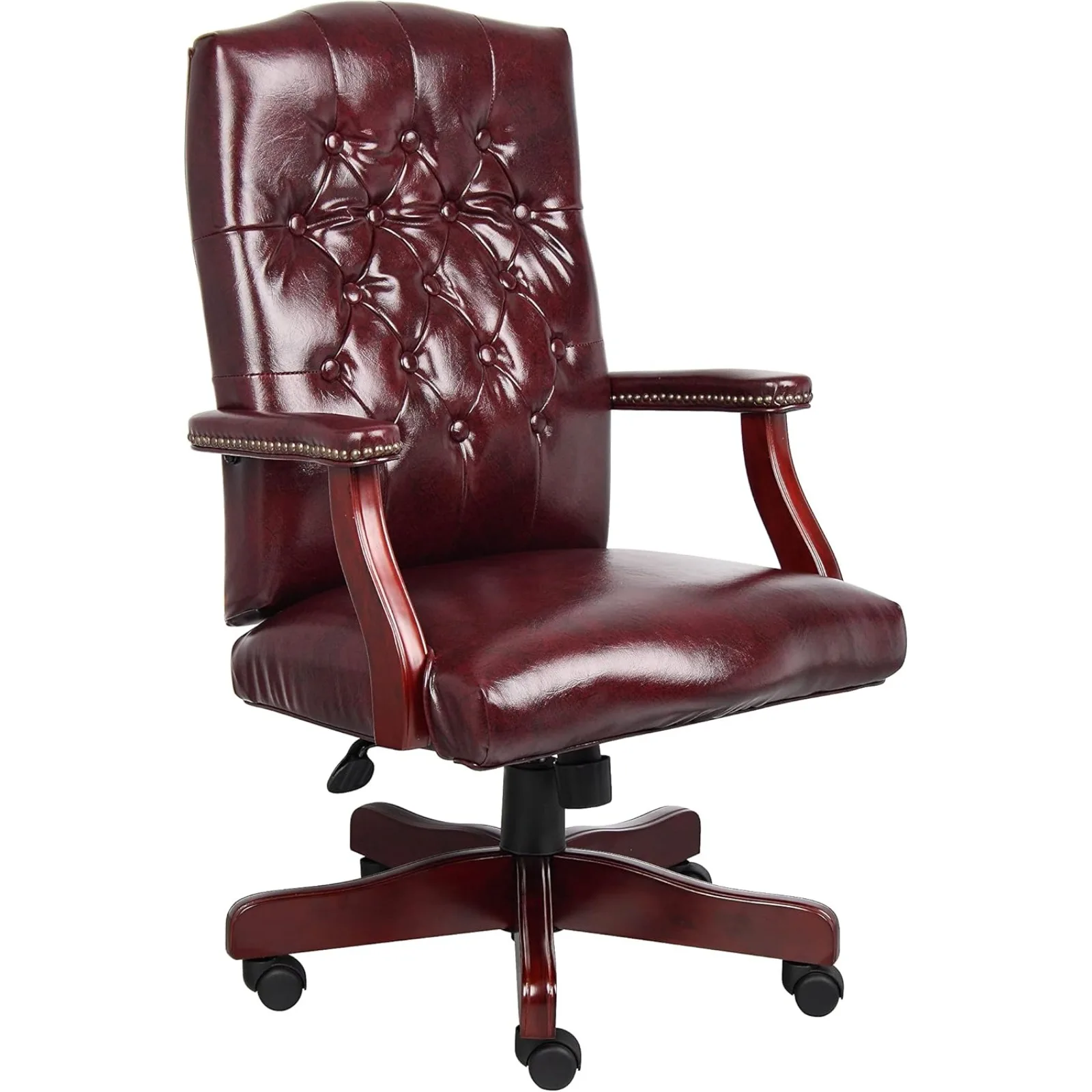 US Boss Classic Executive Oxblood Vinyl Chair With Mahogany Finish Frame