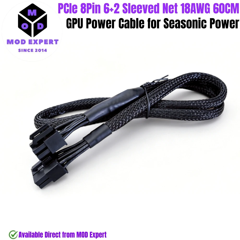 PCI-E 8Pin 6+2 Sleeved Net, GPU Power Cable for Seasonic PRIME Titanium/Platinum/Gold/SNOWSILENT 1300W, 1000W, 850W, 750W, 650W