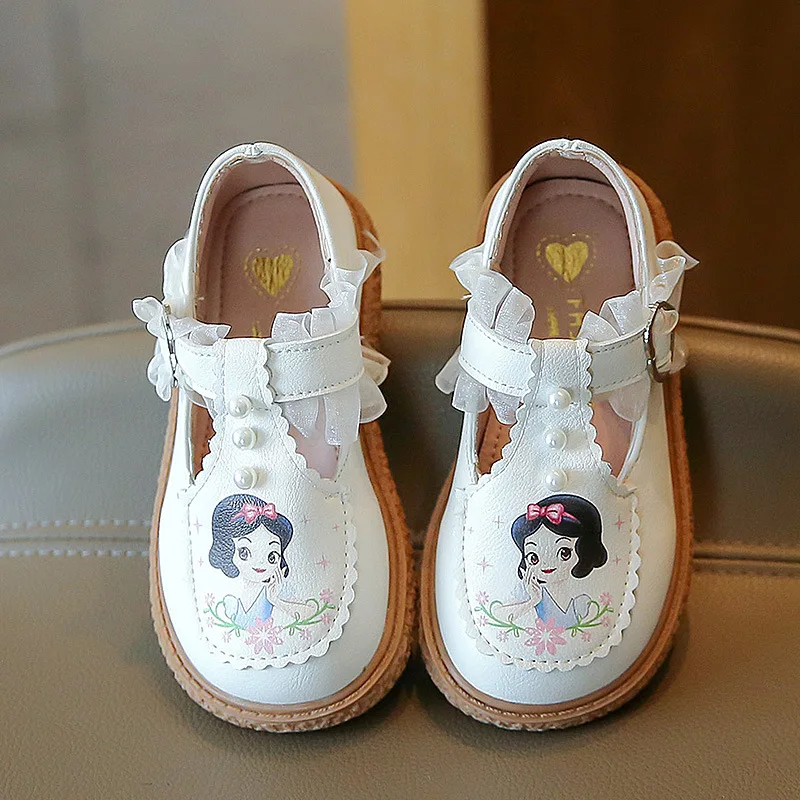 Disney Elsa Princess Shoes 2023 New Kids Casual Shoes Fashion Snow White Bean Shoes Girls Sport Shoes Frozen Sandals Size 24-35