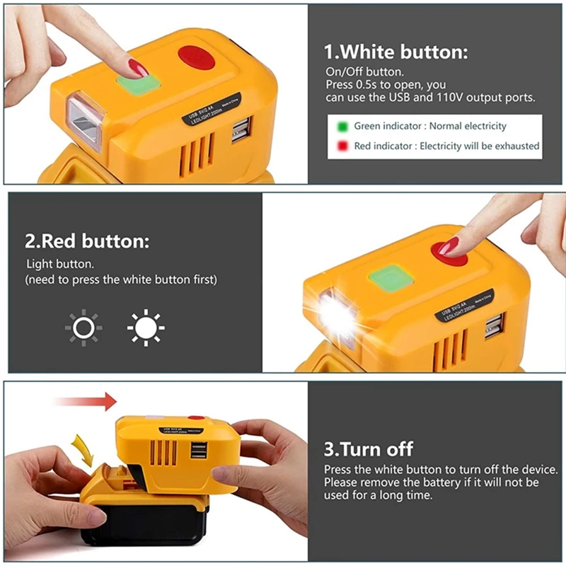 For Dewalt 20V 18V Lithium Battery 220V Portable Inverter Power Station With LED Light USB