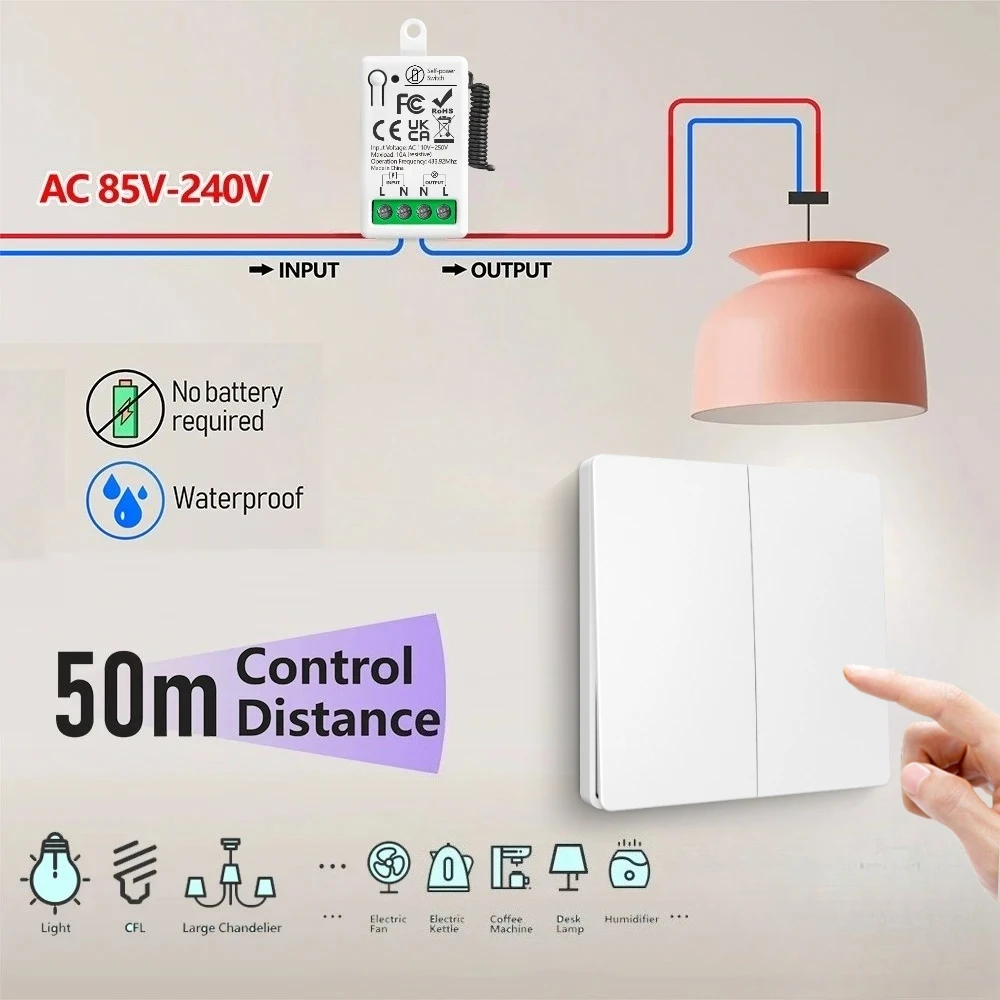 Smart Home Self Powered RF433 Drahtlose Schalter Für Lichter Kinetische Licht Schalter Kit Fernbedienung Licht Schalter Drahtlose Push Button – Detail 3