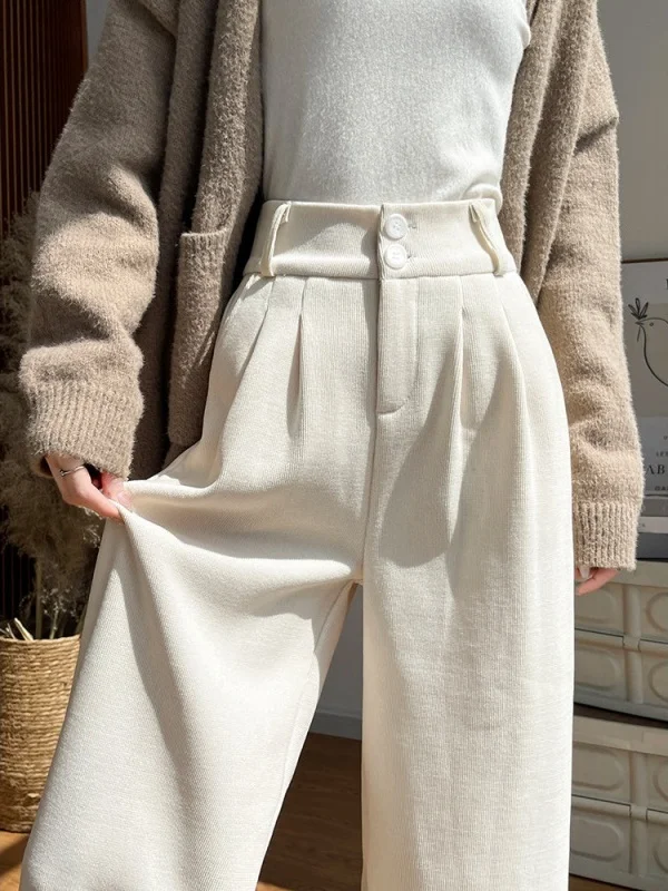 ay Corduroy Suit Pants Women's Thiened Fce Wide Leg Narrow Version Autumn Winter High Waist Straight Cut Casual Trousers