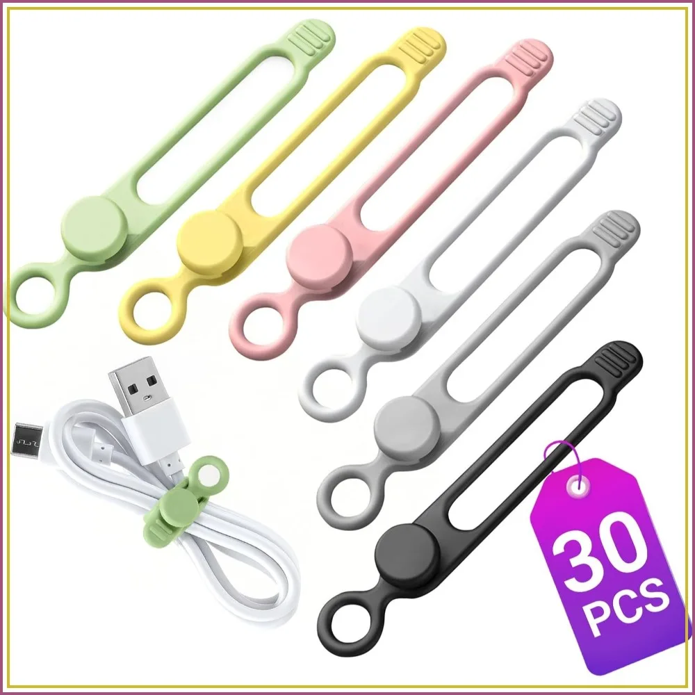 

30 Pcs Reusable Silicone Cable Ties, Multipurpose Cord Organizers for Home, Office, Travel